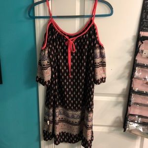Boho patterned open shoulder dress
